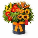 Box Primaveral con 5 Rosas y 4 Girasoles