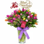 Florero Amor Mío con 30 Tulipanes